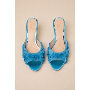 Jewel by Badgley Mischka Scarlet Blue Satin Kitten Heel Slide Sandals
